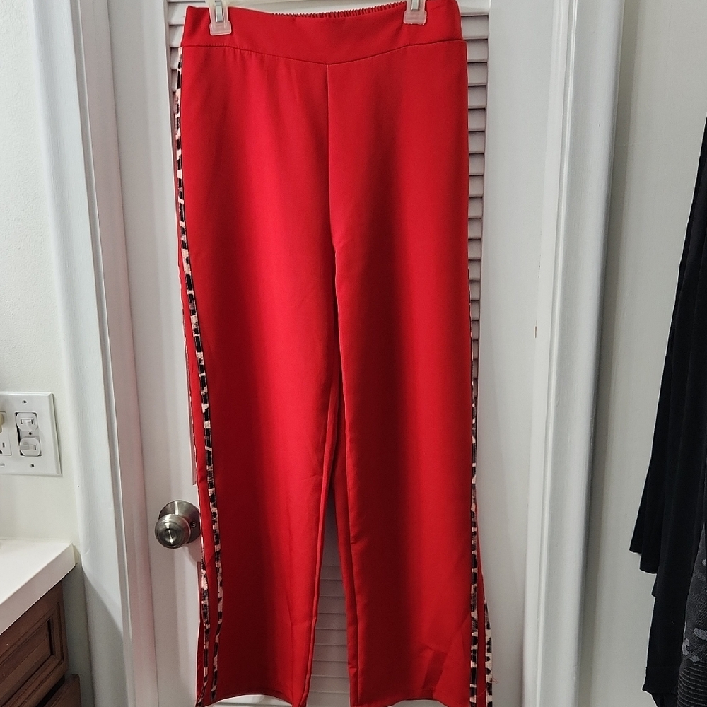 Vibrant Red Women's Trousers with Side Stripe